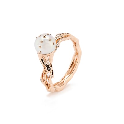 Bague Bibi van der Velden Waves Jellyfish en or rose, perle d'eau douce et diamants