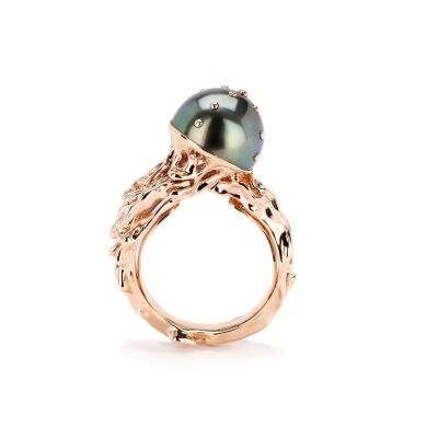 Bague Bibi van der Velden Waves Jellyfish en or rose, perle de tahiti et diamants