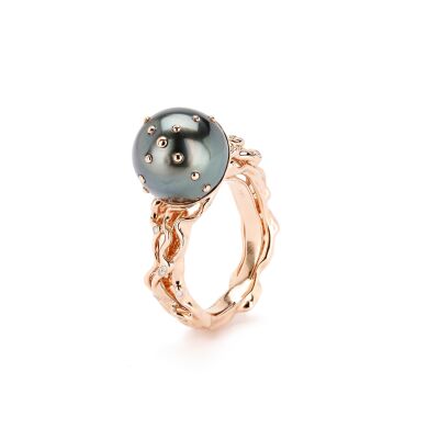 Bague Bibi van der Velden Waves Jellyfish en or rose, perle de tahiti et diamants