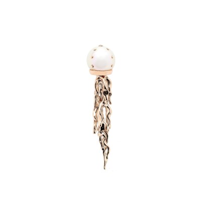 Mono boucle d'oreille Bibi van der Velden Waves Jellyfish en or rose, diamants et perle Akoya