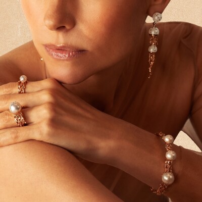 Bibi van der Velden Waves Jellyfish Single Earring Drop in Rose Gold, Diamonds, and white pearls