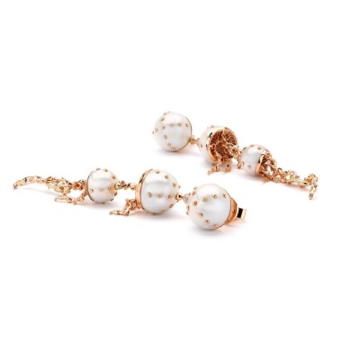 Bibi van der Velden Waves Jellyfish Single Earring Drop in Rose Gold, Diamonds, and white pearls