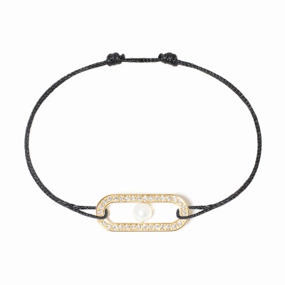 Bracelet sur Cordon dinh van Maillon Perle en or jaune, diamants et perle Akoya