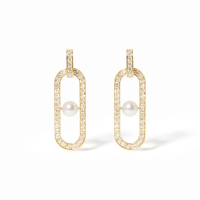 Boucles d'Oreilles dinh van Maillon Perle en or jaune, diamants et perles Akoya