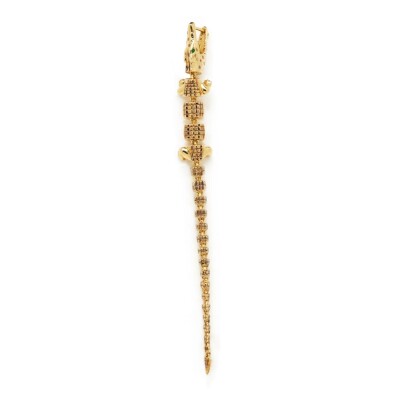 Mono boucle d'oreille Bibi van der Velden Alligator Extra Long en or jaune et Tsavorites