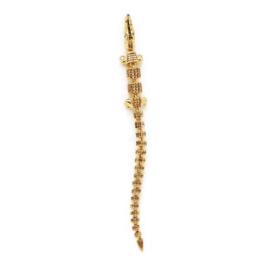 Mono boucle d'oreille Bibi van der Velden Alligator Extra Long en or jaune et Tsavorites