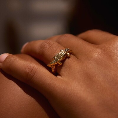 Bague Bibi van der Velden Alligator en or jaune et tsavorites