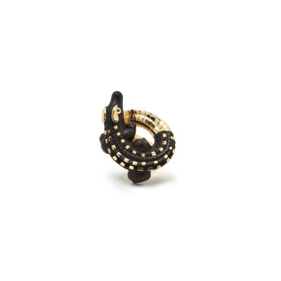 Bague Bibi van der Velden Alligator Ebony wood twist en or jaune, wood et tsavorites