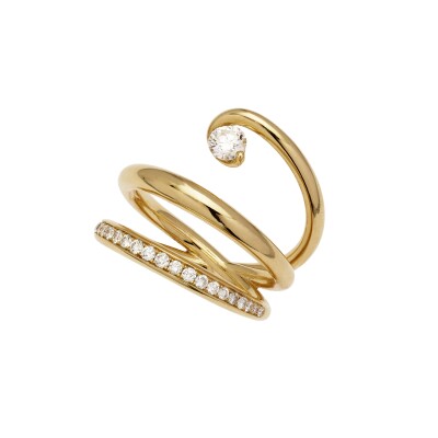 Bague Double Charlotte CHESNAIS Serti Sculpté en or jaune et diamant