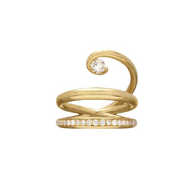 Bague Double Charlotte CHESNAIS Serti Sculpté en or jaune et diamant
