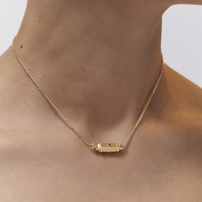 Collier Marie Lichtenberg Micro Locket Coco Emeraudes 50cm