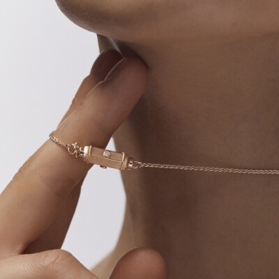 Collier Marie Lichtenberg Micro Locket Coco Diamants Bruns en or rose 37cm