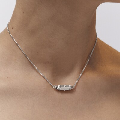 Collier Marie Lichtenberg Micro Locket Coco Diamants en or blanc 50cm