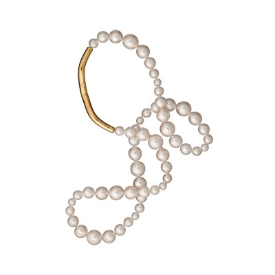 Charlotte CHESNAIS Wave Necklace in yellow gold, diamonds, and freshwater pearls