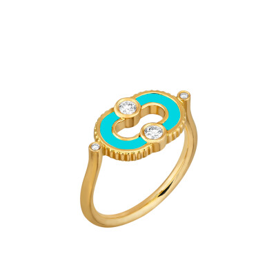 Bague Viltier Magnetic Turquoise en or jaune, turquoise et diamants