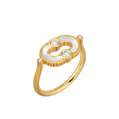 Viltier Magnetic ring in yellow gold, mother-of-pearl and diamonds