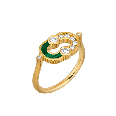 Bague Viltier Magnetic Semi Malachite en or jaune et diamants