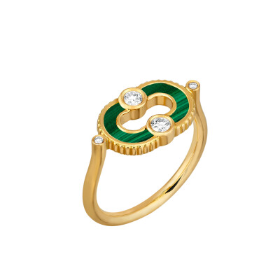 Viltier Magnetic ring in yellow gold, malachite and diamonds