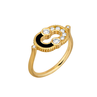 Bague Viltier Magnetic Semi Onyx en or jaune et diamants