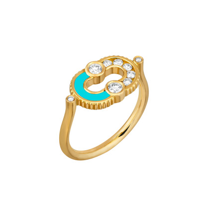 Bague Viltier Magnetic Semi Turquoise en or jaune et diamants