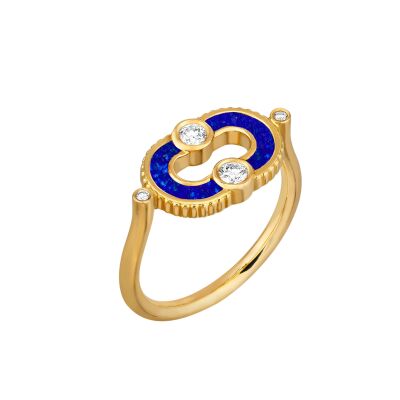 Viltier Magnetic ring in yellow gold, lapis lazuli and diamonds