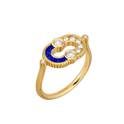 Bague Viltier Magnetic Semi Lapis Lazuli en or jaune et diamants