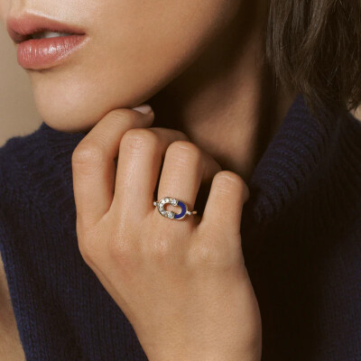 Bague Viltier Magnetic Semi Lapis Lazuli en or jaune et diamants
