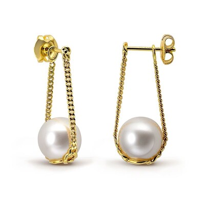 Tasaki Stretched Dangle Earrings in yellow gold and freshwater pearls