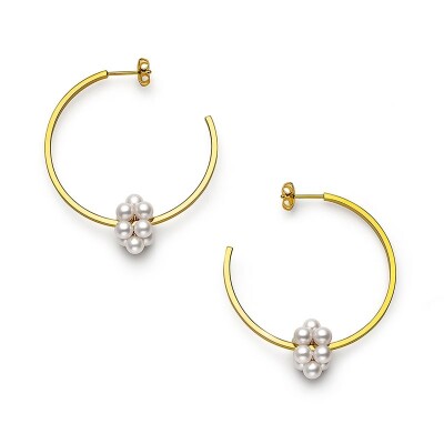 Tasaki M/G Pyramid Earrings in Yellow Gold with Freshwater Pearls