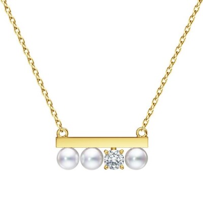 Tasaki Balance Diamond Solo Necklace in yellow gold, diamonds, and Akoya pearls