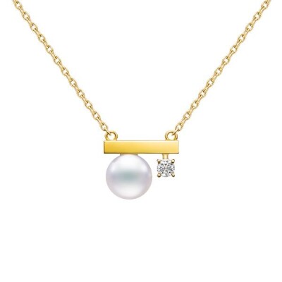 Tasaki Balance Small Necklace in yellow gold, diamonds, and Akoya pearls
