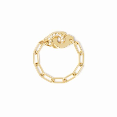Bague chaîne Menottes dinh van demi-pavée en or jaune et diamants