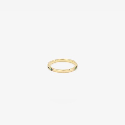 Sophie Ring by Agon Gaia Love Marine in yellow gold, with emeralds, navy blue sapphires, and light blue sapphires