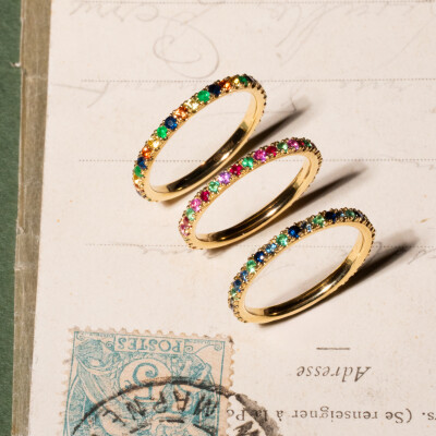 Sophie Ring by Agon Gaia Love Rouge in yellow gold, rubies, emeralds, and pink sapphires.