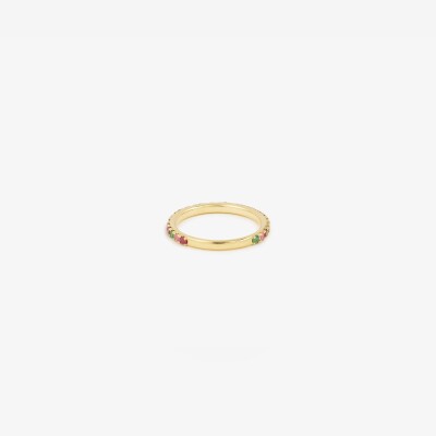 Sophie Ring by Agon Gaia Love Rouge in yellow gold, rubies, emeralds, and pink sapphires.