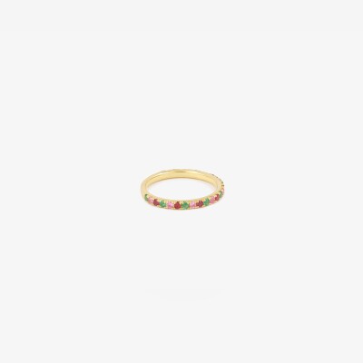 Sophie Ring by Agon Gaia Love Rouge in yellow gold, rubies, emeralds, and pink sapphires.
