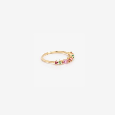 Sophie d'Agon Gaia 2 Rouge ring in yellow gold, emeralds, pink sapphires and rubies