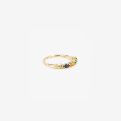 Sophie d'Agon Gaia 2 Verte ring in yellow gold, yellow sapphires, cognac sapphires, navy blue sapphires and emeralds