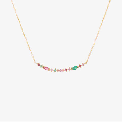 Sophie d'agon Necklace Gaia 1 Red in yellow gold, emeralds, rubies, and pink sapphires