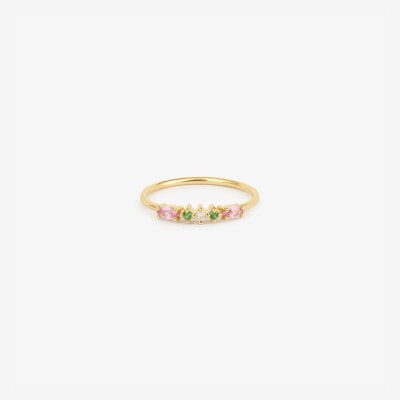 Sophie d'Agon Gaia 6 Peony ring in yellow gold, with pink sapphires, tsavorites and a diamond