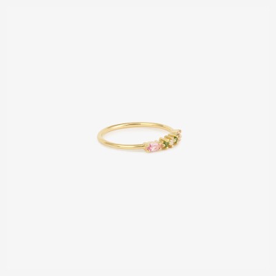 Sophie d'Agon Gaia 6 Peony ring in yellow gold, with pink sapphires, tsavorites and a diamond