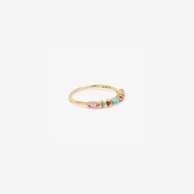 Sophie d'Agon Gaia 3 Turquoise ring in yellow gold, emeralds, pink sapphires, turquoise and rubies
