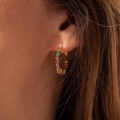Sophie d'Agon Gaia 2 Red Hoop Earrings in yellow gold, rubies, emeralds and pink sapphires
