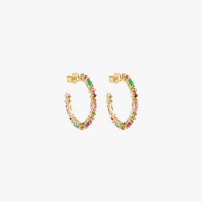Sophie d'Agon Gaia 2 Red Hoop Earrings in yellow gold, rubies, emeralds and pink sapphires