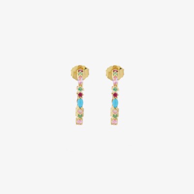Sophied'Agon Gaia 2 Turquoise Hoop Earrings in yellow gold, featuring pink sapphires, rubies, emeralds and turquoise