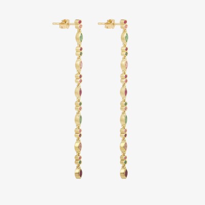 Sophie d'Agon Gaia 3 Red Dangle Earrings in yellow gold, emeralds, rubies, and pink sapphires