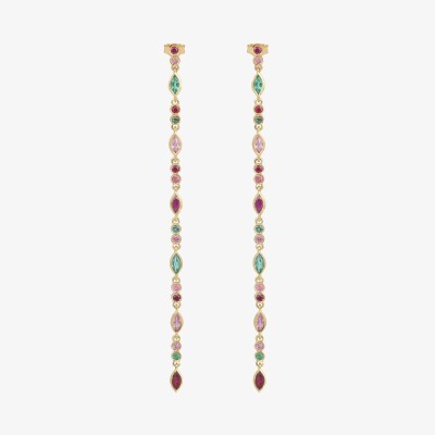 Sophie d'Agon Gaia 3 Red Dangle Earrings in yellow gold, emeralds, rubies, and pink sapphires