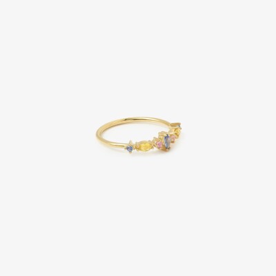 Sophie d'Agon Gaia 5 Yellow Ring in yellow gold, with yellow sapphires, pink sapphires, and light blue sapphires
