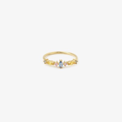 Sophie d'Agon Gaia 5 Yellow Ring in yellow gold, with yellow sapphires, pink sapphires, and light blue sapphires