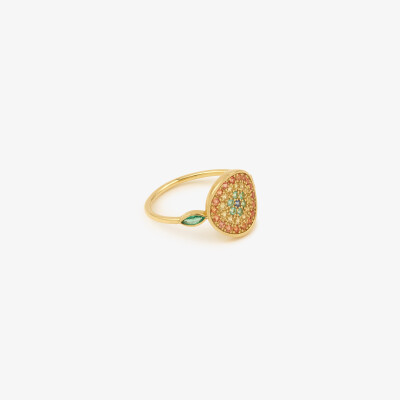 Sophie d'Agon Yellowstone 2 Cognac Ring in yellow gold, featuring cognac sapphires, yellow sapphires, navy blue sapphires, and emeralds